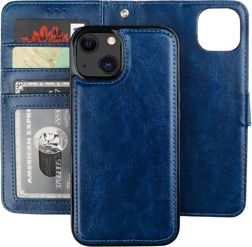 Vista 14 de Bocasal Funda tipo cartera desmontable para iPhone 13 con bloqueo RFID, ranuras para tarjetas, soporte de piel sintética de alta calidad, soporte