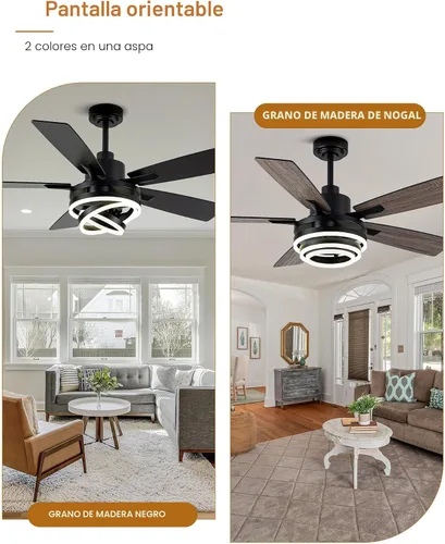 Vista 2 de Ventilador de techo moderno negro de 52 pulgadas con luces