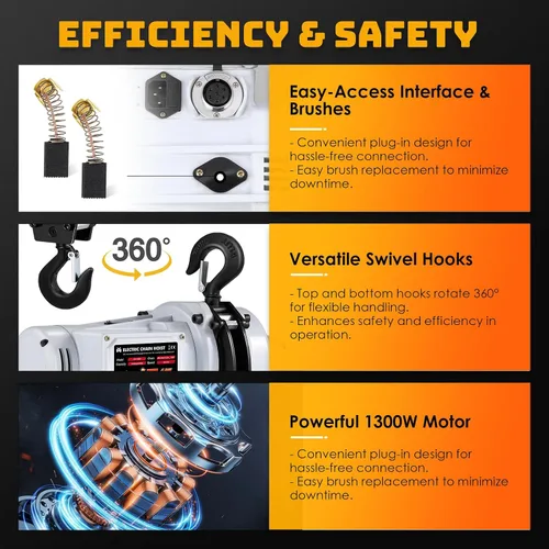 Vista 5 de Mxmoonant Polipasto eléctrico de cadena de 2200 libras, cadena doble G80 de altura de elevación de 15 pies, alzamiento de grúa eléctrica de 1