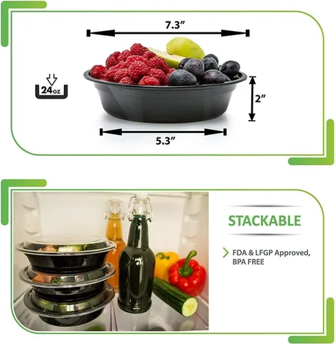 Vista 3 de Prep_Naturals_circles_containers BPA-Free Plastic Meal Prep Containers - Airtight Lids, Microwave & Freezer Safe for Portion Control