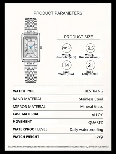 Vista 6 de BESTKANG Relojes rectangulares para mujer, correa de acero inoxidable, reloj de pulsera cuadrado a la moda delicado e impermeable