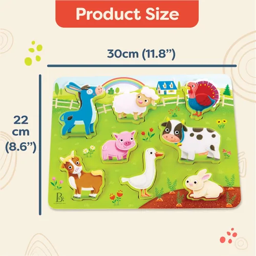 Vista 7 de B. toys – Mira y Explora 3 – Pack – Granja, Mar, Dinos – Juego de Rompecabezas Grueso 3 – Pack – Rompecabezas de Madera – 8 Piezas Cada Uno – 2+