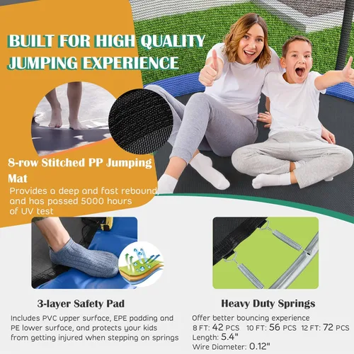 Vista 3 de Giantex Trampolín con aro de baloncesto, 8, 10, 12 pies, aprobado por la ASTM para todo tipo de clima, escalera recreativa al aire libre para niños