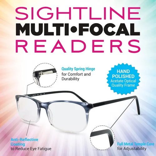 Vista 4 de Sightline Lentes de lectura multifocal, color gris a cristal desvanecido, potencia progresiva, calidad premium, marco de acetato Cory