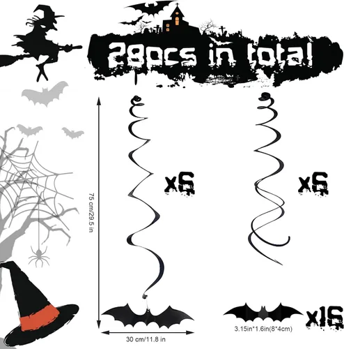 Vista 5 de Calcomanías de pared colgantes de murciélagos, decoraciones de fiesta de Halloween, 28 piezas de murciélagos voladores 3D, calcomanías de decoración