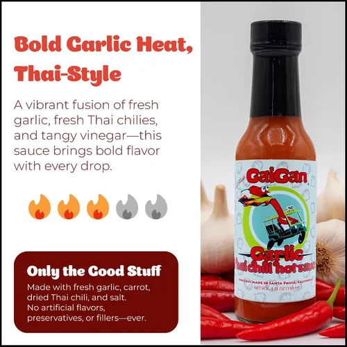 Vista 3 de GaiGan - Salsa picante de ajo, chile tailandés y glaseado, condimentos veganos totalmente naturales sin gluten con bajo contenido de sodio y sin