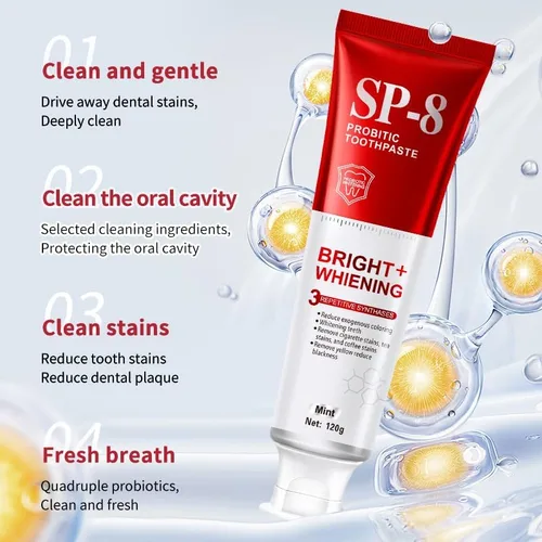 Vista 6 de SP-8 Probióticos pasta de dientes blanqueadora - Probióticos para blanquear los dientes y la salud de las encías - Seguro para esmalte, sin flúor