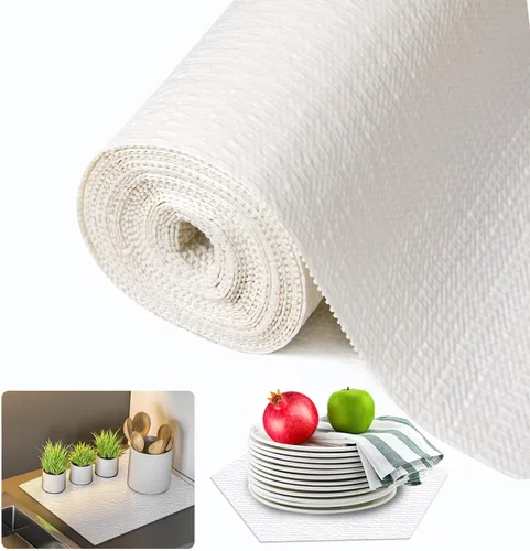 Vista 18 de Beautysaid Revestimiento de estante y cajón para armario de cocina, papel antideslizante no adhesivo, impermeable, lavable, grueso para tocador
