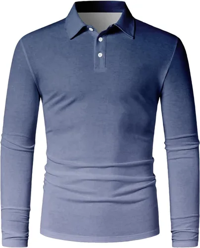 Vista 3 de Polo degradado para hombre, manga larga, con botones, cuello ligero, para golf y tenis