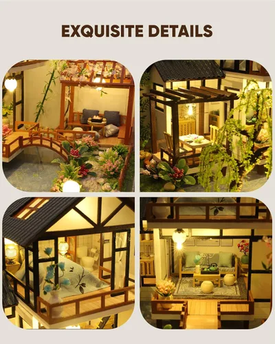 Vista 4 de Kit de casa en miniatura para bricolaje, kit de casa de muñecas para adultos para construir, kit de mini casa con LED, kits de diorama
