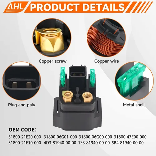 Vista 4 de AHL Relé solenoide de arranque para Suzuki DL650 DL650A V-Strom 2004-2009 / GSX600 F Katana 1998-2006 /GSX750 F Katana 1998-2005