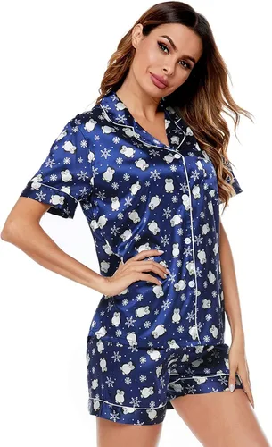 Vista 5 de SWOMOG Womens Silk Satin Pajamas Set Two-piece Pj Sets Sleepwear Loungewear Button-Down Pj Sets