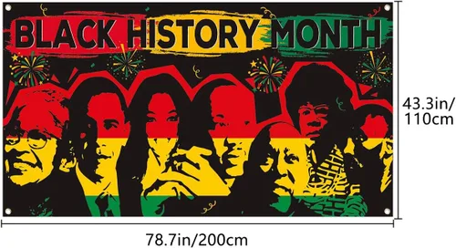 Vista 2 de Pancarta de fondo del mes de la historia negra, 78 x 43 pulgadas, tamaño grande, pancartas de fondo rojo, naranja y verde, suministros de decoración