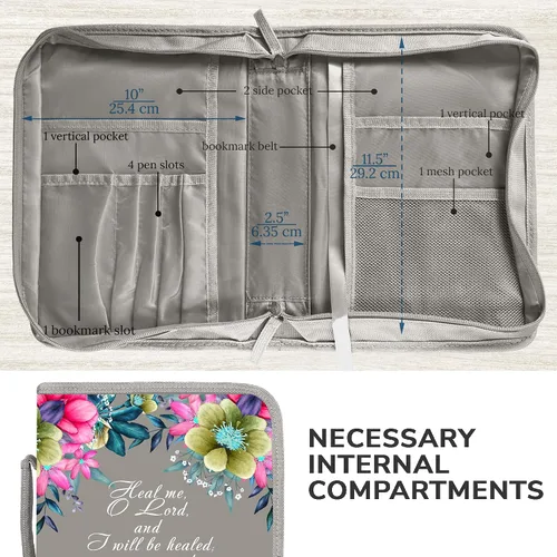 Vista 42 de DEHITE Funda para la Biblia para mujer, fundas de tela prémium para la Biblia para niñas, bolsa de transporte para mujer, ranuras para bolígrafos