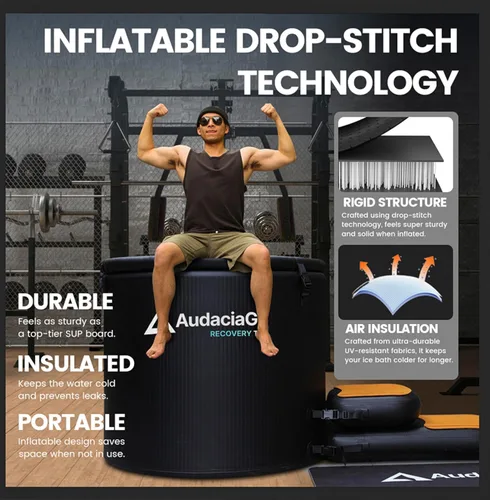 Vista 3 de XXL - Bañera de hielo para atletas, compatible con enfriadores de agua, bañera inflable de inmersión en frío de 186 galones con tapa aislada