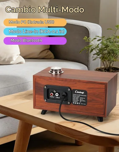 Vista 3 de Altavoces de madera para computadora con barra de sonido para PC, alimentados por USB, entrada de línea, Bluetooth, 3 modos, entrada USB, barra