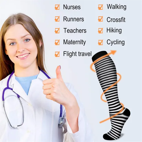Vista 5 de QUXIANG Calcetines de compresión para mujeres y hombres de 15 a 20 mmHg, ideales para médicos, enfermería, correr, atletismo, venas varicosas, viajes