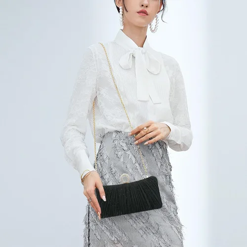 Vista 2 de Simcat Bolso de mano dorado para mujer, bolso de noche con purpurina, plisado, para mujer, formal, novia, boda, baile de graduación