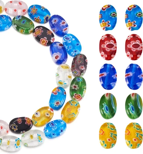 Vista 8 de Craftdady Cuentas de vidrio facetadas de arena dorada de 0.47 pulgadas Millefiori, cuentas sueltas redondas con agujero de 0.039 in para fabricación