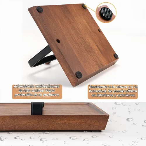 Vista 5 de ALLCENER Servilletero de madera para mesa, decoración rústica de cocina para mostrador, servilletero plano de cóctel con brazo y asa ponderados