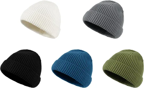 Vista 5 de CLAPE Gorros para hombre, con puños y cráneo, acanalados, para uso diario, de punto liso, para esquí, suave, cálido, grueso, holgado, para la nieve