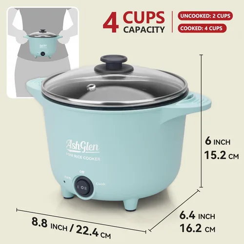 Vista 8 de AshGlen Arrocera pequeña de 2 tazas sin cocer / 4 tazas cocidas, mini olla eléctrica, mini olla eléctrica, olla arrocera de cerámica, vaporizador