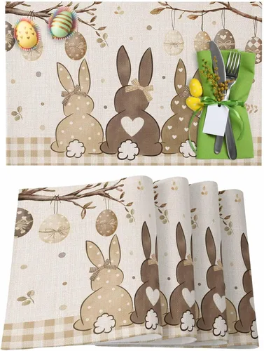 Vista 34 de Juego de 1 mantel individual gris de Navidad, manteles individuales de enanos de invierno y cardenales antideslizantes, manteles individuales