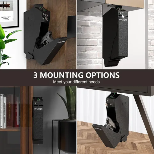 Vista 6 de HOLEWOR Caja fuerte para armas, caja fuerte biométrica para pistola desplegable para pistola, caja fuerte montada para pistola con huella digital