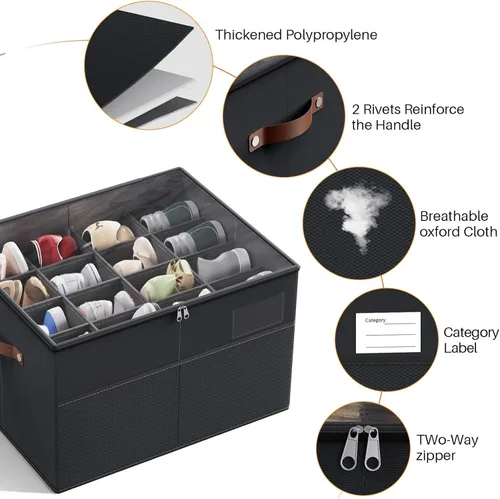 Vista 3 de MIFXIN Organizador de zapatos para armario, 16 pares de cajas grandes para zapatos, contenedor de almacenamiento de zapatos con cubierta