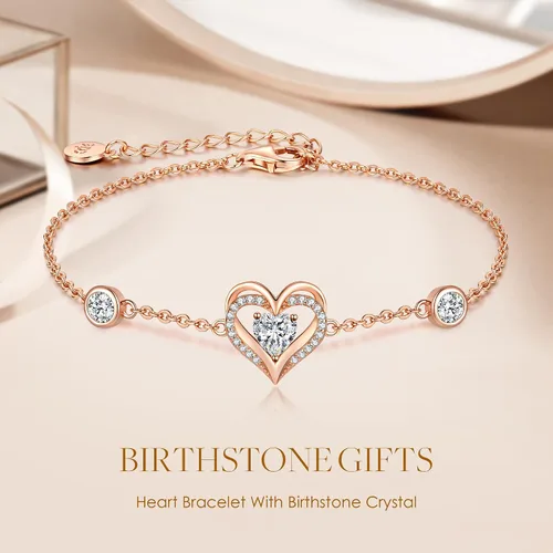 Vista 4 de CDE Pulseras de corazón de amor para mujer, plata de ley 925 con circonita de piedra natal, día de San Valentín, cumpleaños, aniversario, cadena