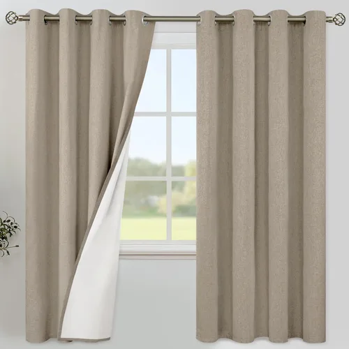 Vista 186 de YoungsTex - Cortinas 100% opacas para dormitorio, con aislamiento térmico y ojales, cortinas oscuras negras con capa pesada para ventana de sala