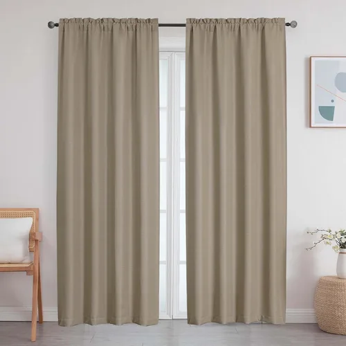 Vista 76 de Cortinas de lino para dormitorio y sala de estar de 96 pulgadas de largo, juego de 2 paneles, con bolsillo para cortinero, filtrado de luz, textura