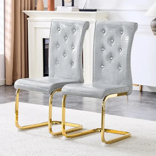 Vista 38 de gopop Juego de 2 sillas de comedor Juego de sillas de cocina modernas Cojín de piel sintética Patas de metal de alta resistencia Respaldo
