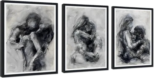 Vista 72 de Novatique 3 piezas de arte de pared sexy en blanco y negro para parejas desnudas, decoración de pared abstracta de amor para mujeres y hombres, arte