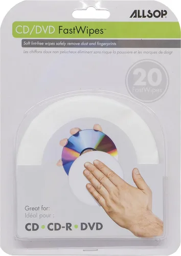 Vista 3 de Allsop FastWipes CD y DVD, toallitas sin pelusa para limpiar discos DVD, CD, PS1, PS2, XBOX y XBOX 360