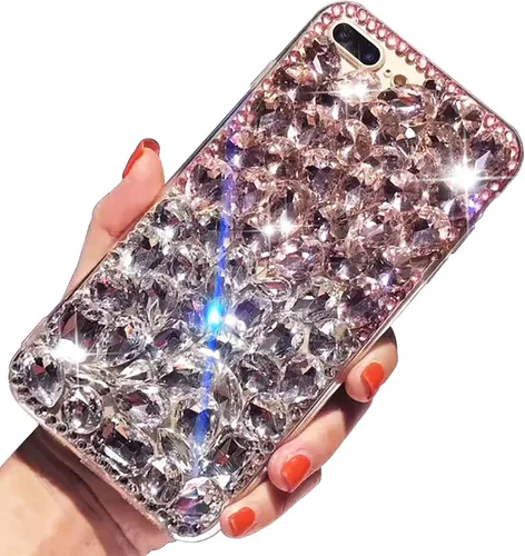 Vista 6 de LCHDA - Funda con soporte para anillo compatible con iPhone 15 de 6.1 pulgadas, bonita funda protectora de lujo con diamantes de imitación