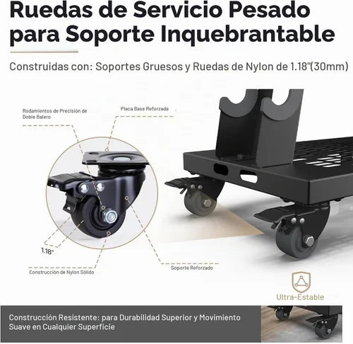 Vista 6 de Estante vertical para mancuernas, estante de peso de 5 niveles, ruedas, capacidad de 300 libras