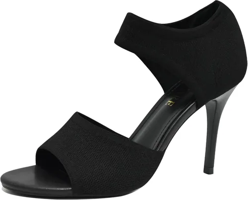 Vista 22 de Tacones de Puntera Abierta para Mujer, Sexys Tacones de Aguja de 3 Pulgadas, Sandalias de Tacón para Mujer con Puntera Abierta, Amplias, de Tejido