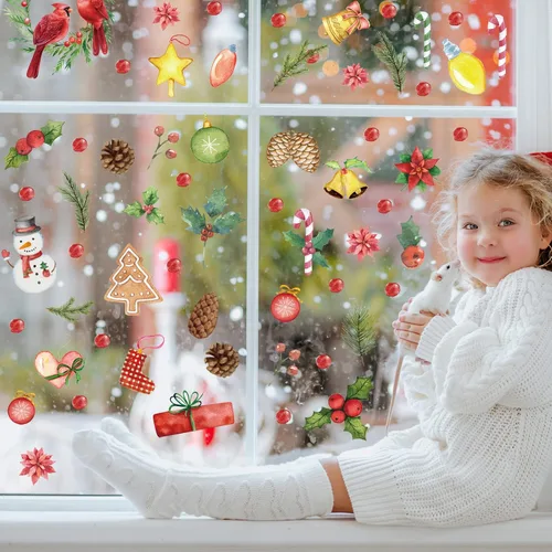 Vista 5 de Spiareal 1 juego de calcomanías de pared para árbol de Navidad, conos de pino acebo extraíbles