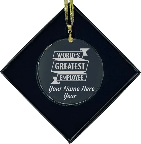 Vista 9 de LaserGram Adorno de Navidad de vidrio personalizado, el mejor empleado del mundo, idea de regalo grabada con láser personalizada (forma de diamante)