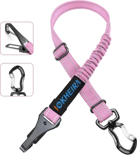 Vista 10 de IOKHEIRA Cinturón de seguridad para perro, arnés ajustable actualizado reflectante con elástico de bungee para asiento de coche con mosquetón Negro