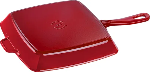 Vista 3 de Staub American Grill - Sartén de hierro fundido para cocinas de inducción, 10.2 in, color rojo cereza