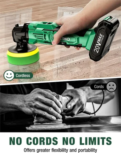 Vista 3 de KIMO Kit de Pulidora Inalámbrica para Coche 20V, Kit de Pulido de 25 Piezas, 6 Velocidades hasta 6000RPM / 2*Baterías de 2000mAh Pulidoras