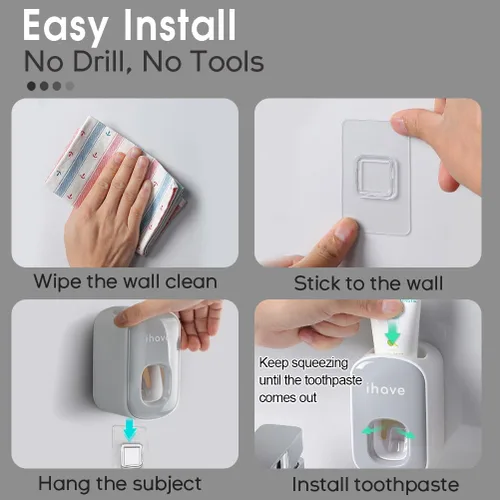 Vista 9 de iHave - Dispensador de pasta de dientes para montaje en pared para baño, exprimidor automático de pasta de dientes (gris)