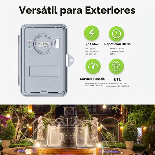 Vista 4 de BN-LINK Temporizador de bomba de piscina, caja de temporizador digital para exteriores, resistente programable de 7 días, 2 HP 40 A máximo, 120