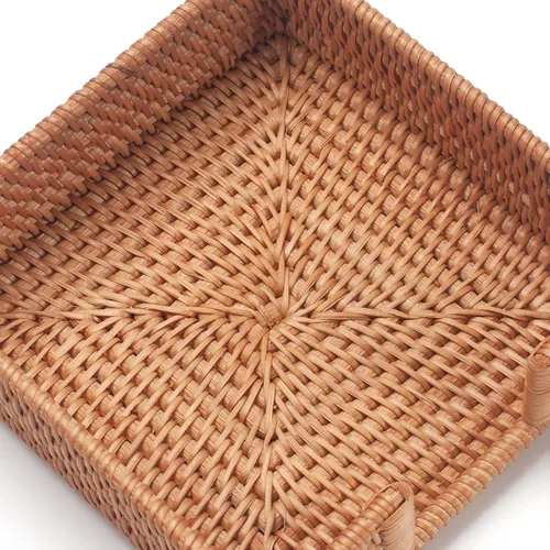 Vista 7 de Servilletero cuadrado de ratán, servilleteros para servilletas de papel, 7.5" x 7.5" x 2.5", bandeja de mimbre para servilletas, soporte tejido