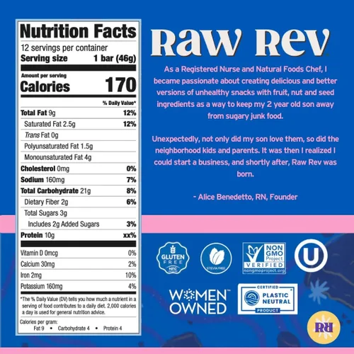 Vista 2 de Raw Rev Glo Vegan - barras de proteínas sin gluten Vegan & Dairy-Free Protein Bar Gluten-Free Plant-Based No Sugar Alcohols Kosher