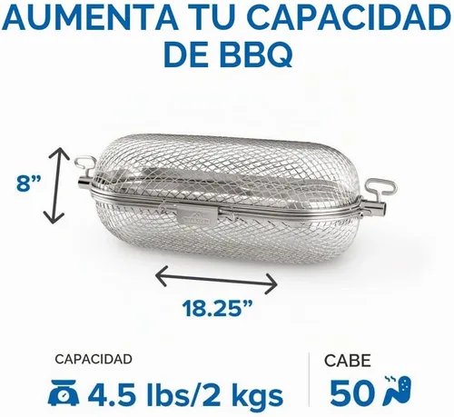 Vista 4 de Napoleon Cesta de parrilla para asador, acero inoxidable, se adapta a barras de asador estándar, mejor para alas, papas fritas y verduras asadas