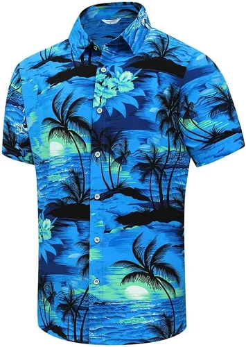 Vista 2 de SheLucki - Camisa hawaiana para hombre, unisex, estilo informal, manga corta, con botones y estampado de sombra de palmeras, para el verano