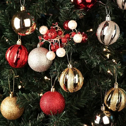 Vista 4 de Juego de 30 adornos de bolas de Navidad, bolas de adornos de Navidad inastillables, decoración de árbol de Navidad, bolas de árbol de Navidad rojas